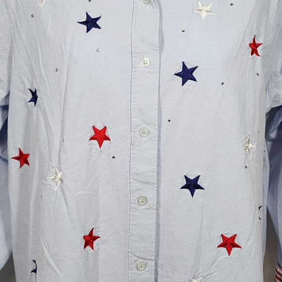 The Quacker Factory Red White & Blue Women's Button-Up Embroidered Stars Small - Picture 3 of 9